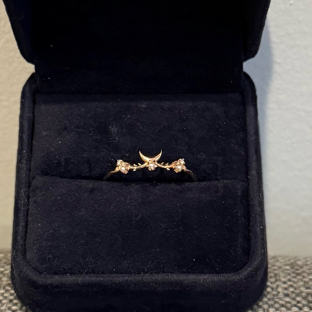 Sofia Zakia 14K Rose Gold Moon Guardian Diamond Pearl Ring Sz 8.5